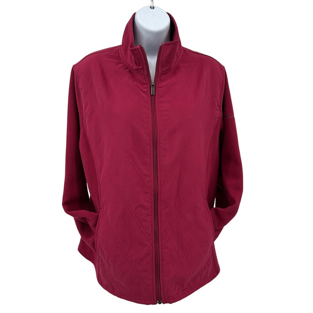 Columbia Jacket WMNS XL Fuchsia Full Zip High Neck Fleece Sleeve Quilted Outdoor